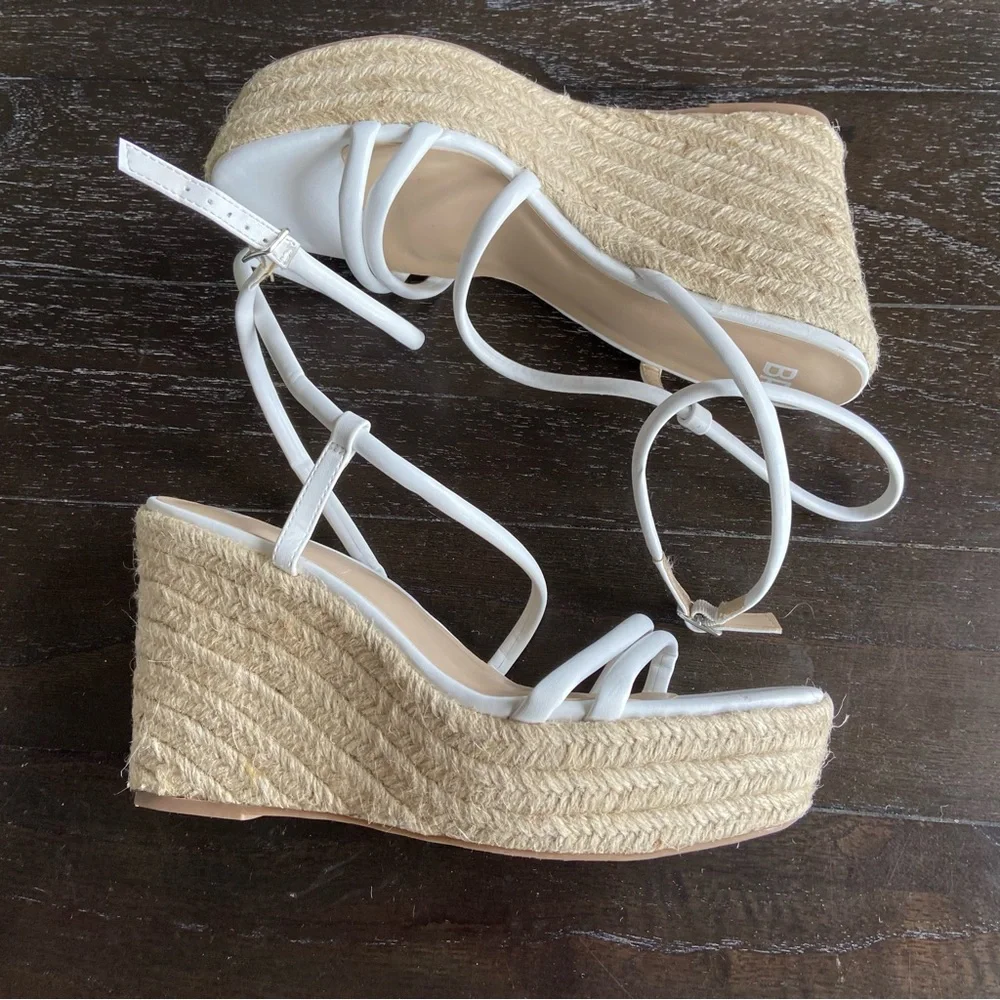 BP Cohan Platform‎ Espadrille Wedge Sandals White Summer Size 11M